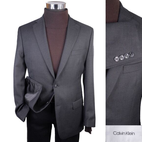 Calvin Klein SLIM 38R Wool Stretch Gray 2 Button Blazer Jacket Sport Coat - Picture 1 of 13